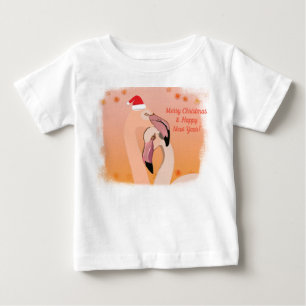 フラミンゴ鳥のクリスマス、新年 ベビーTシャツ