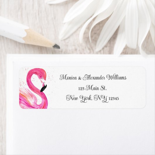フラミンゴ鳥の水色の差出人住所結婚ズ ラベル (インサイチュ)