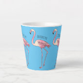 フラミンゴ鳥の漫画イラストレーション カフェラテマグ (正面)