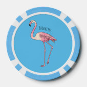 フラミンゴ鳥の漫画イラストレーション ポーカーチップ (裏面)