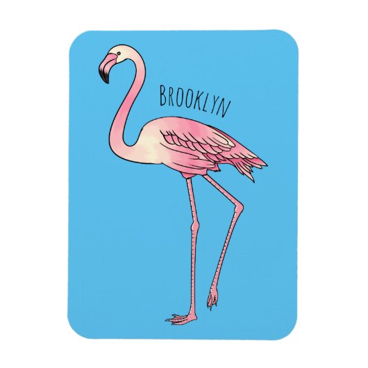 フラミンゴ鳥の漫画イラストレーション マグネット (縦)