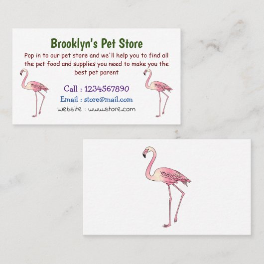 フラミンゴ鳥の漫画イラストレーション 名刺 (正面/裏面)