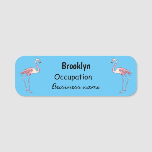 フラミンゴ鳥の漫画イラストレーション 名札 (正面)