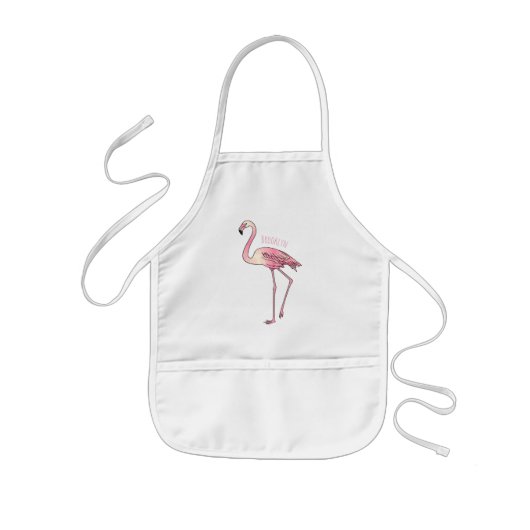 フラミンゴ鳥の漫画イラストレーション 子供用エプロン (正面)