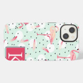 フラミンゴ鳥の羽 |イニシャルの追加 iPhoneケース (裏面横)