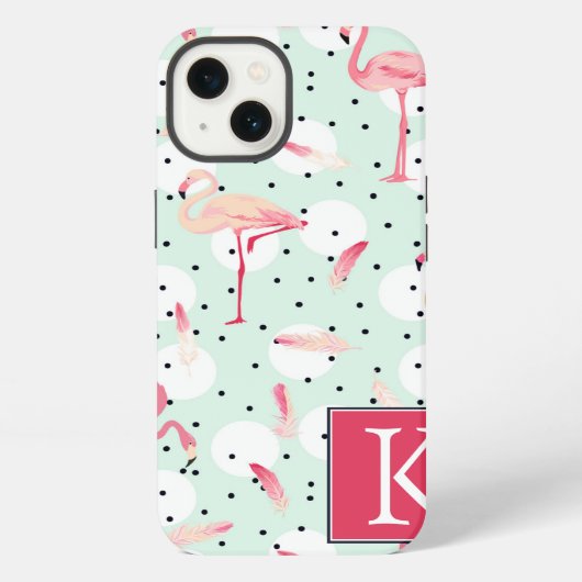 フラミンゴ鳥の羽 |イニシャルの追加 iPhoneケース (裏面)