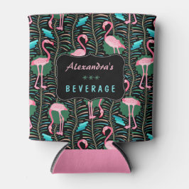 フラミンゴ鳥20sデコシダ模様ブラックカスタム 缶クーラー