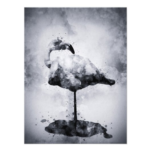 フラミンゴ黒と白の水色02 フォトプリント            (正面)