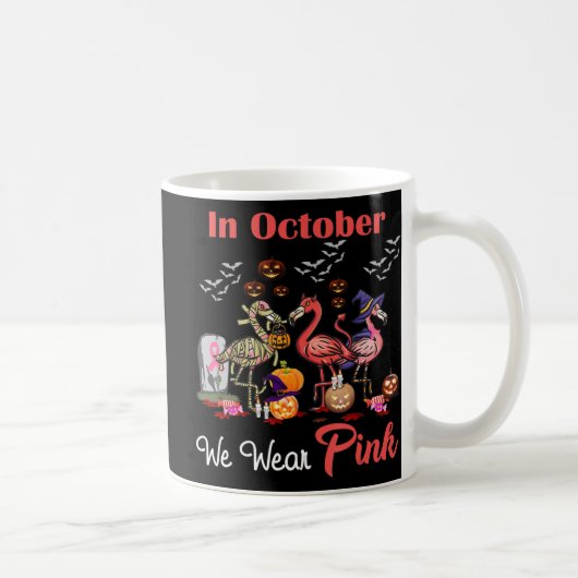 フラミンゴ10月We衣服ピンク乳癌Hal コーヒーマグカップ (右)