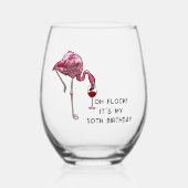 フラミンゴ50誕生日カスタムパーティー ステムなしワイングラス (正面)