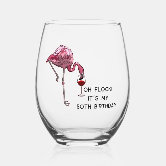 フラミンゴ50誕生日カスタムパーティー ステムなしワイングラス (正面)