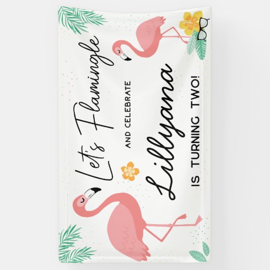 フラミンゴ&おもしろいトロピカルバースデーパーティー，任意の年齢 横断幕 (縦)