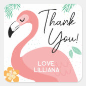 フラミンゴ&おもしろいトロピカル誕生日サンキュービター スクエアシール (正面)
