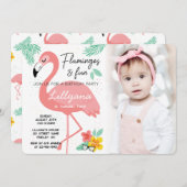 フラミンゴ&おもしろい熱帯誕生日写真、任意の年齢 招待状 (正面/裏面)