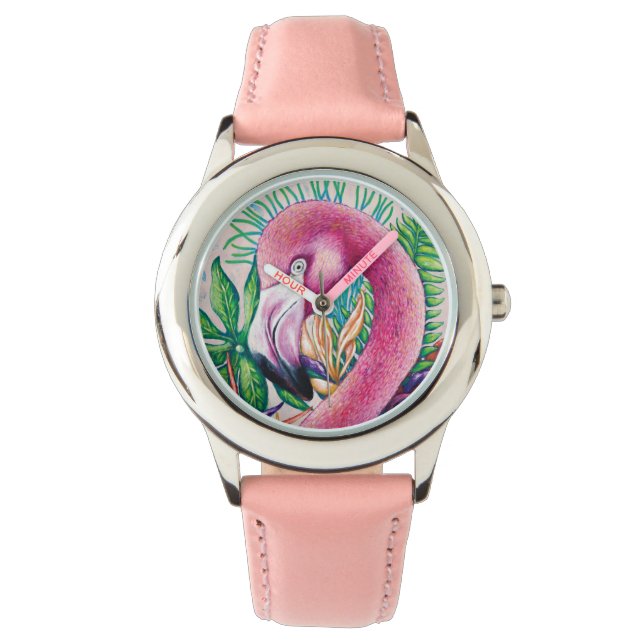 フラミンゴ かわいい 子供 女の子 鳥 eWatch 時計 (正面)