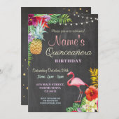 フラミンゴ アロハ キンセアニエラ 誕生日パーティー招待状 招待状 (正面/裏面)