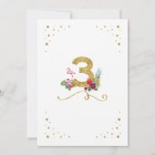 フラミンゴ アロハ サード 3歳 3 バースデー パーティー 招待状 (裏面)