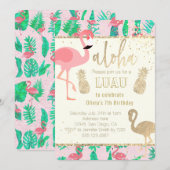 フラミンゴ アート 偽金箔 ルアウパーティー 招待状 (正面/裏面)