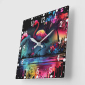 フラミンゴ・イン・ア・レイク–63851 スクエア壁時計 (傾斜)