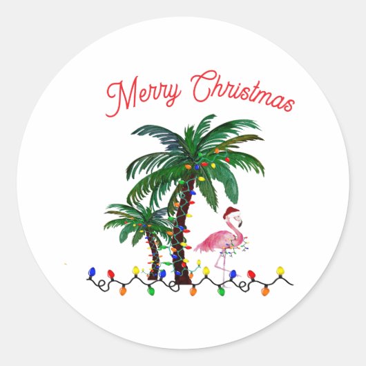 フラミンゴ クリスマス ラウンドシール (正面)