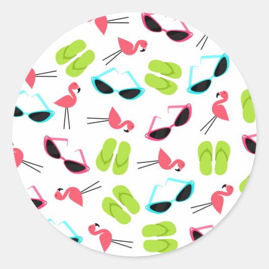フラミンゴ&サングラス封筒用シールシール ラウンドシール (正面)
