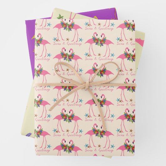 フラミンゴ・シーズとグリーティング・クリスマス ラッピングペーパーシート (インサイチュ)