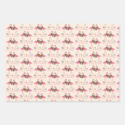 フラミンゴ・シーズとグリーティング・クリスマス ラッピングペーパーシート (正面)