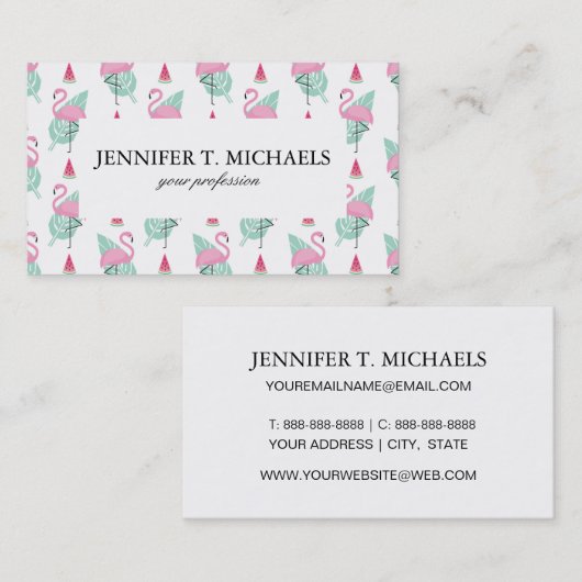 フラミンゴ&スイカパステル模様 名刺 (正面/裏面)
