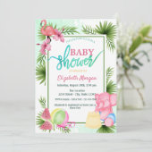 フラミンゴ、スイカ、ゾウヤシの赤ちゃんシャワー 招待状 (スタンド正面)