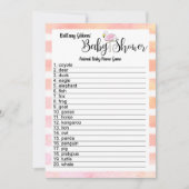 フラミンゴ ストライプ ベイビー シャワー 動物 赤ちゃん名前ゲーム 招待状 (正面)