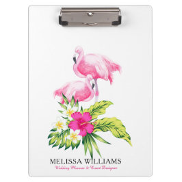 フラミンゴ&トロピカルフラワーブーケ クリップボード