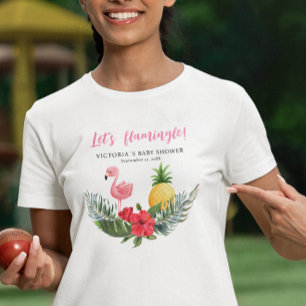 フラミンゴ トロピカル イッツ ア ガール ベビーシャワー Tシャツ