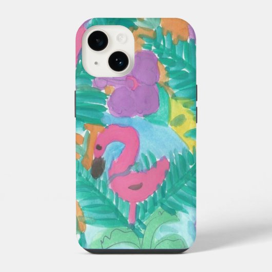 フラミンゴ トロピカル ジャングル パターン iPhoneケース (裏面)