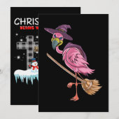 フラミンゴ | ハロウィン フラミンゴ 魔女 怖いパーティー 招待状 (正面/裏面)