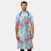 フラミンゴ、ハート、氷Cの明るい夏の模様 エプロン (着用した状態)