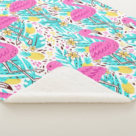 フラミンゴ、ハート、氷Cの明るい夏の模様 シェルパブランケット (3/4)