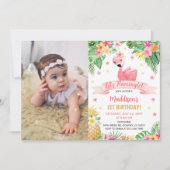 フラミンゴ・パイナップル誕生日パーティー写真 招待状 (正面)