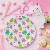 フラミンゴ、パイナップル、花 ペーパープレート (パーティー)