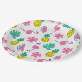 フラミンゴ、パイナップル、花 ペーパープレート (アングル)