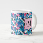 フラミンゴ&パームオンジオメトリパターン ジャンボコーヒーマグカップ (正面右)