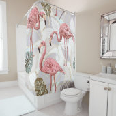 フラミンゴ、パーム葉ヴィンテージ:パターン。 シャワーカーテン (インサイチュ)
