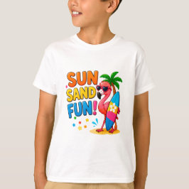 ☀️ フラミンゴ ビーチバケーションスタイル フォー キッズ 🌴 Tシャツ