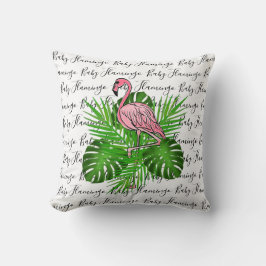 フラミンゴ、ピンクのフラミンゴ、熱帯ジャングル葉の クッション