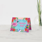 フラミンゴ ピンク フラワール バースデーパーティー サンクス サンキューカード (正面)