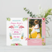 フラミンゴ フォト パイナップル トロピカル アロハ 誕生日 招待状 (スタンド正面)