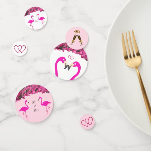 フラミンゴ&フラワーオンバラ金ゴールド&ホワイト結婚ズ コンフェッティ (グループ)