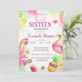 フラミンゴ フルーツ サマー プール スウィート16パーティー 招待状 (スタンド正面)