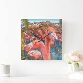 フラミンゴ・フロック島民 スクエア壁時計 (ホーム)