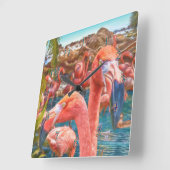 フラミンゴ・フロック島民 スクエア壁時計 (傾斜)