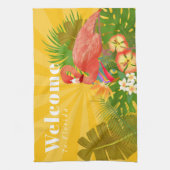 フラミンゴ フロリダ ウェルカム イエロー オレンジ キッチンタオル (縦)